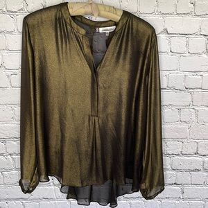 Jennifer Lopez Blouse Sparkly Sheer Hi/Low blouse gold/black size XL